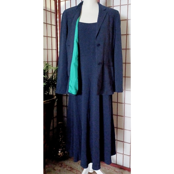 Lauren Ralph Lauren Women's Triacetate   Jacket and Dress Set - Navy Blue/Green - Picture 13 of 16